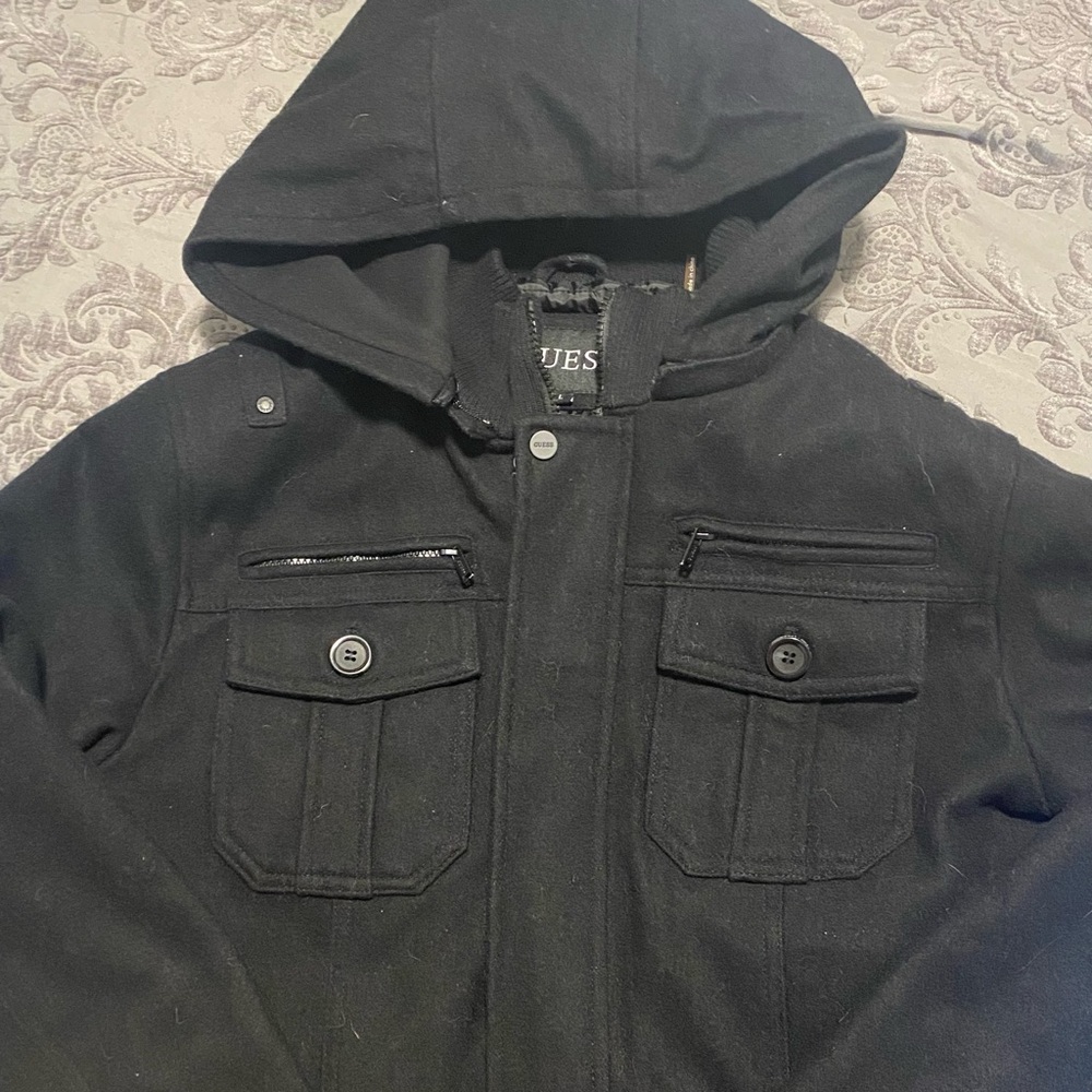 Guess | Men’s Hooded Wool Peacoat, Size L